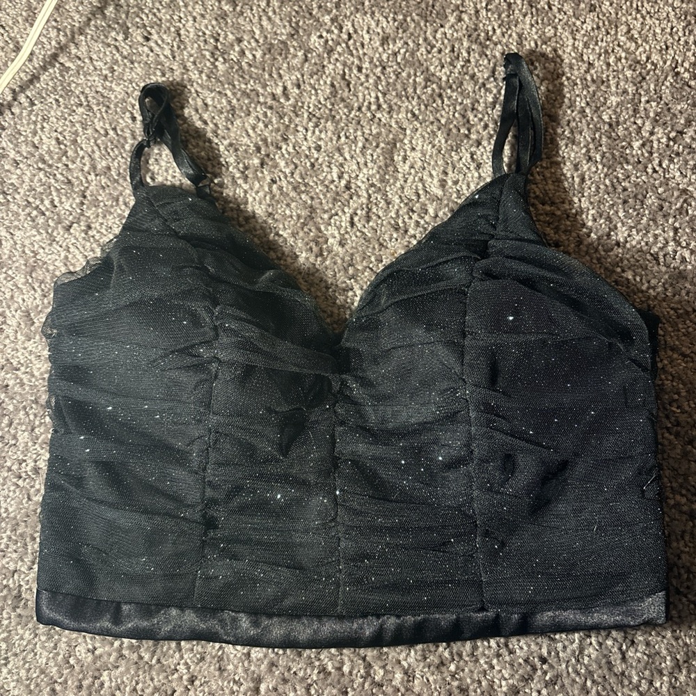 Black Glittery Crop Top